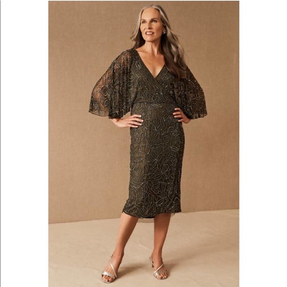 BHLDN hannon beaded olive dark green dress - Picture 2 of 7